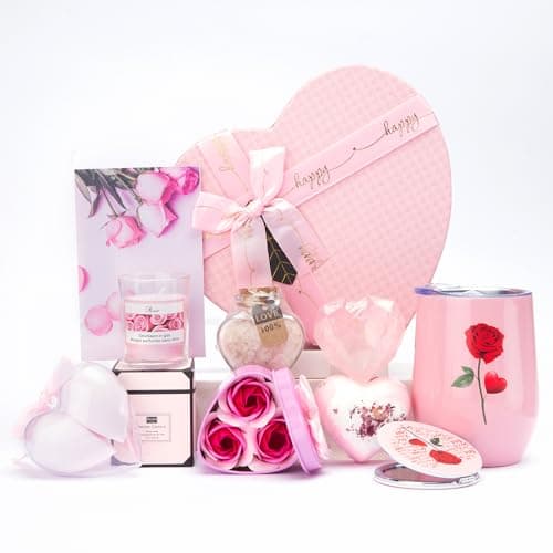 Heart-shaped Pink Rose Gift Basket