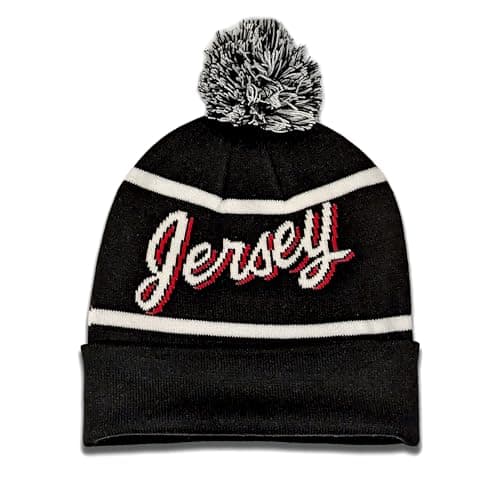 Black and White Hockey Beanie with Pom Pom