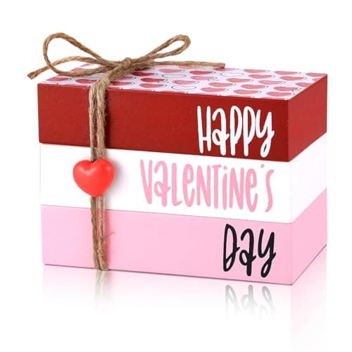 Faux Stack Books with Linen Heart Ribbon