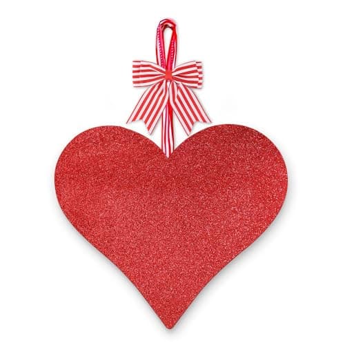 Red Glittery Heart Wooden Hanging Sign