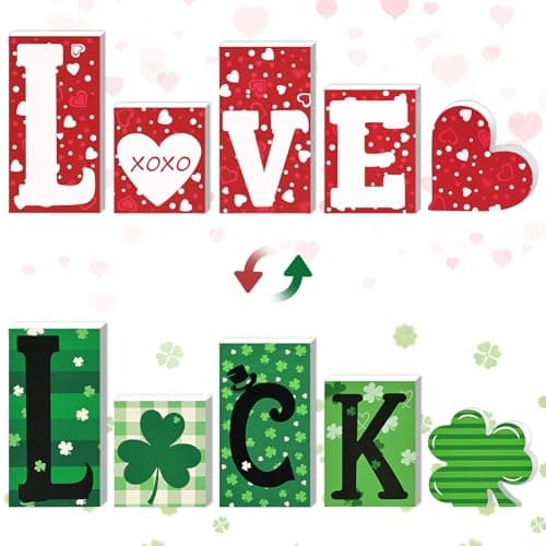 Reversible LOVE/LUCK Wooden Blocks Decor