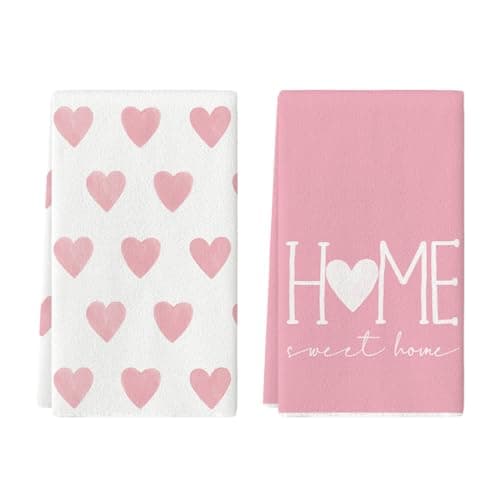 Valentine's Day Pink Heart Kitchen Towels Set