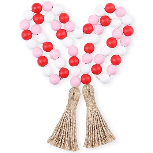 Valentine's Day Wood Bead Garland with Tassel