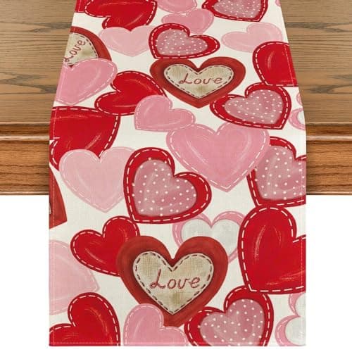 White Pink Heart Valentine's Day Table Runner