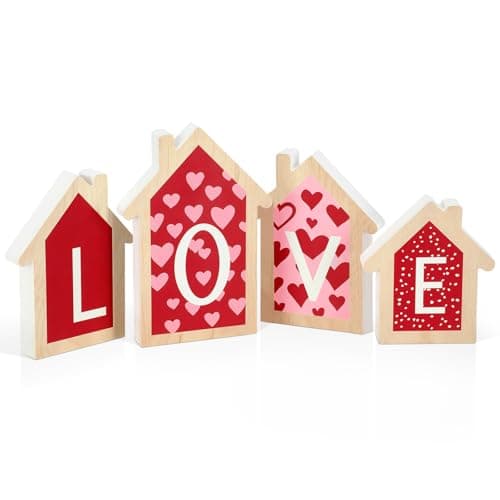Wood House Shape Valentine's Day Decor Set