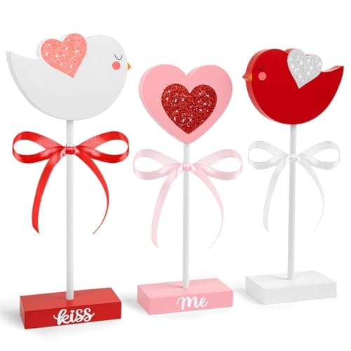 Wooden Bird Valentine's Day Decor Set