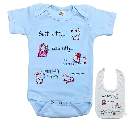Soft Kitty baby bodysuit and matching bib