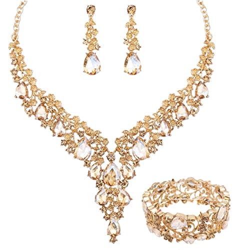 Champagne Gold Floral Bridal Jewelry Set