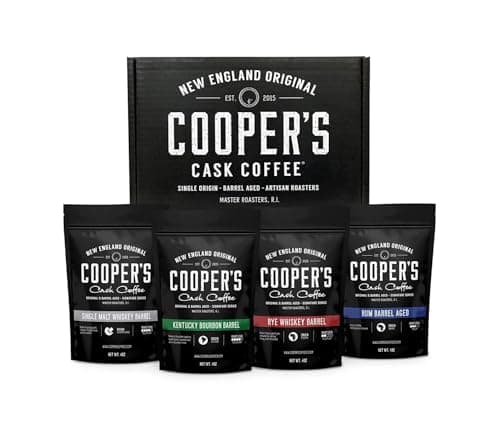 Bourbon and whiskey barrel-aged whole-bean coffee set