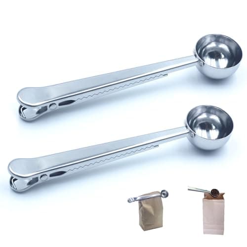 Stainless-steel coffee scoop with clip, two-pack
