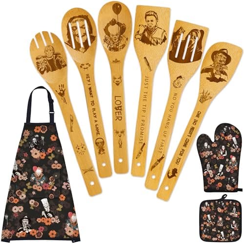 Horror-Themed Bamboo Kitchen Utensil Set