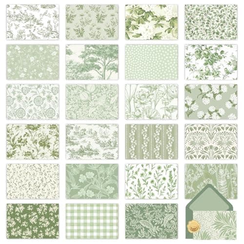 Whaline sage-green floral greeting cards