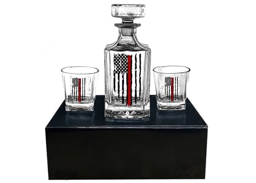 Thin Red Line American Flag Whiskey Decanter Set