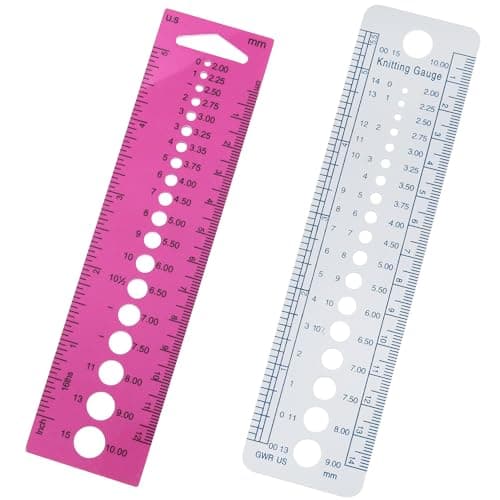 Two knitting needle gauge rulers