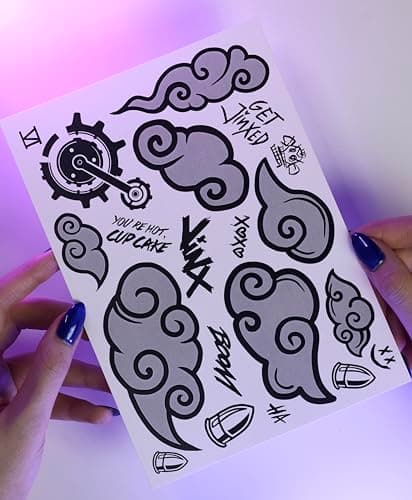 Arcane Jinx and Vi temporary tattoo sheet