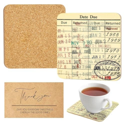 Vintage Library Due Date Card Coaster Set