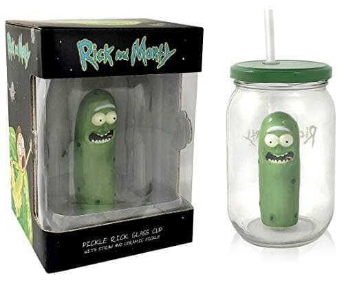Pickle Rick Glass Mason Jar