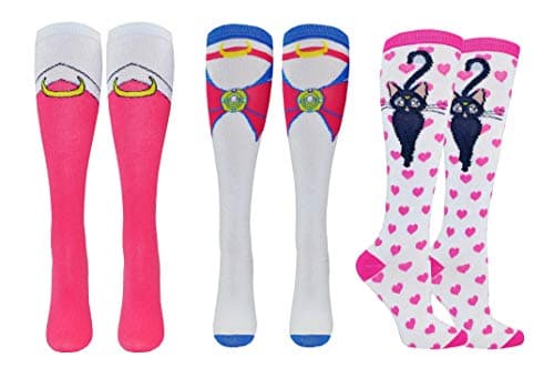 Three pairs of Sailor Moon knee-high socks