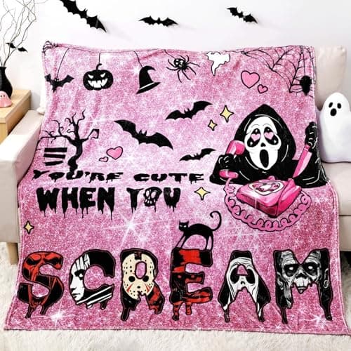 Pink Horror Movie Ghost Throw Blanket