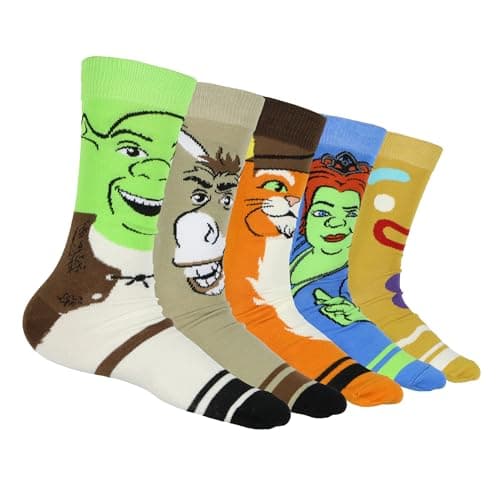 Shrek character crew socks, five pairs