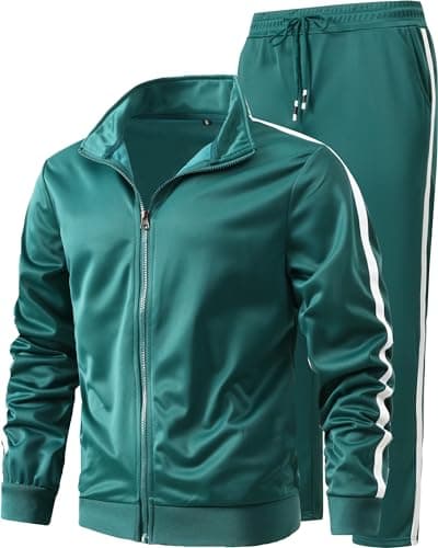 Men's Green Zip-Up Tracksuit Set
