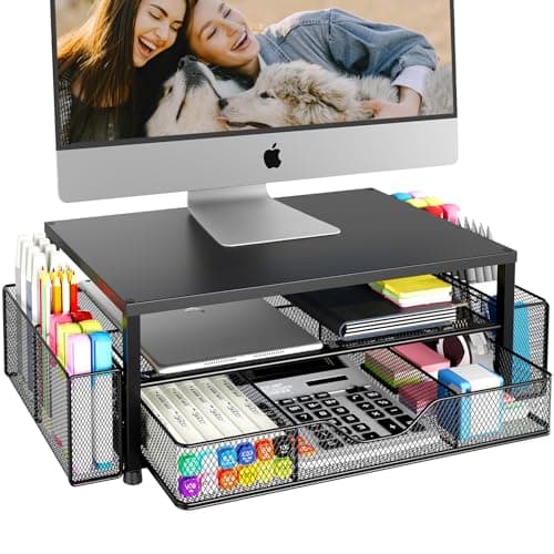 2-Tier Monitor Stand with Drawer and Pen Holders