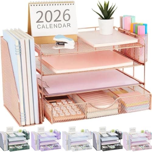 4-Tier Desk Organizer with File Holder and Drawer