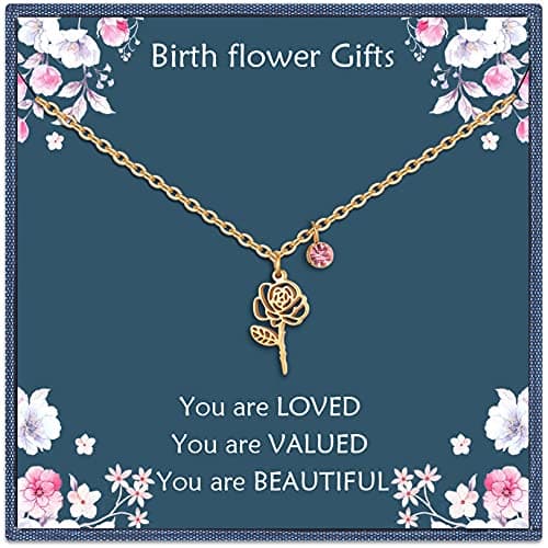 June Birth Flower Necklace with Rose Pendant
