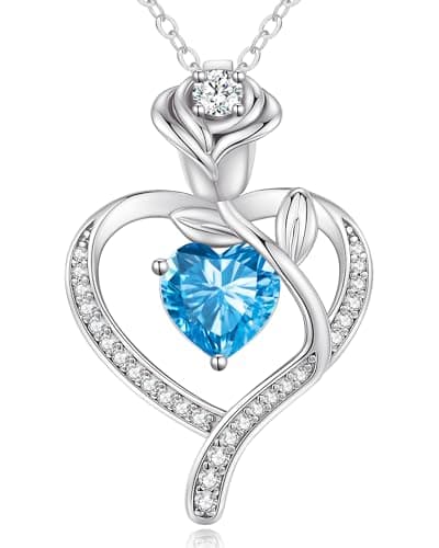 Rose Flower Heart Necklace with Birthstone
