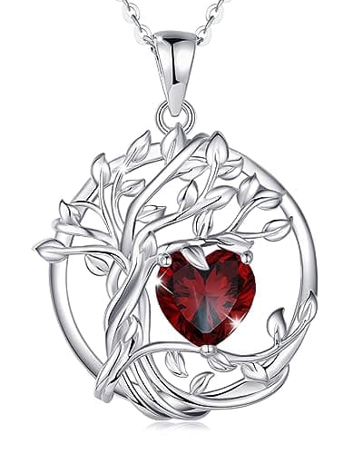 Tree of Life Necklace with January Birthstone