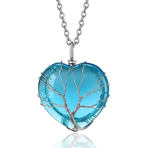 Tree of Life Necklace with March Birthstone
