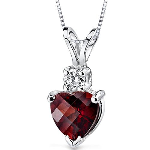 14K White Gold Garnet and Diamond Heart Pendant