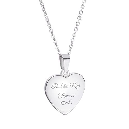 Custom Engraved Silver Heart Necklace Pendant