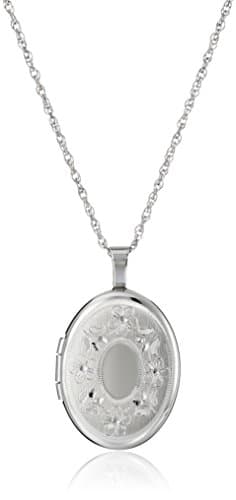 Sterling Silver Oval Hand-Engraved Locket Necklace